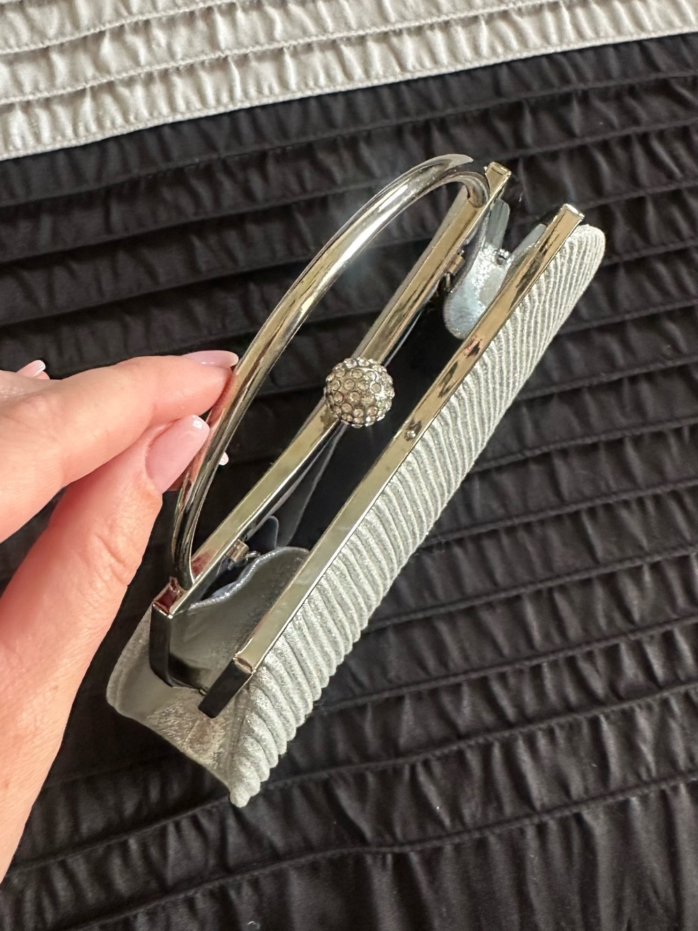 Silver Evening Handbag with Top Handle - Picture 2 of 5